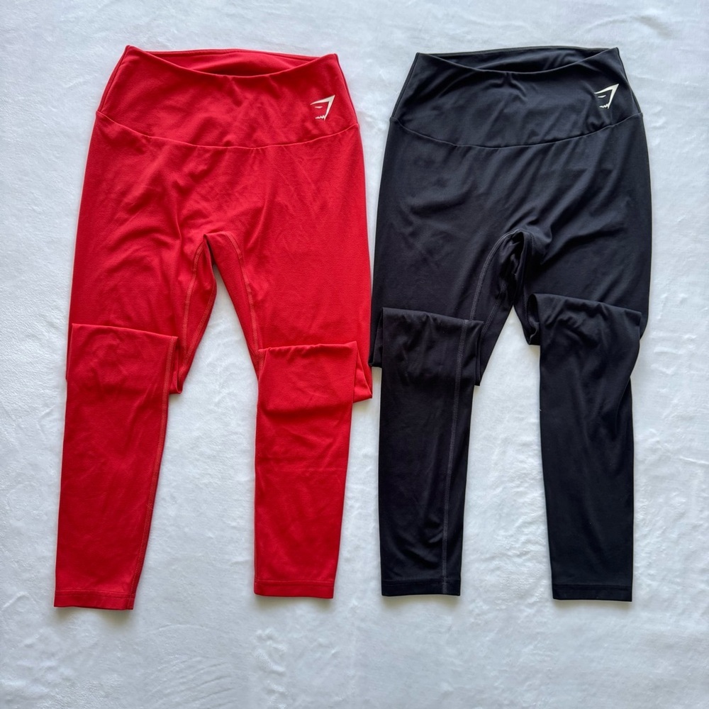 Gymshark Everyday Active Leggings 2pcs - Coral Red and Black full length, Size S